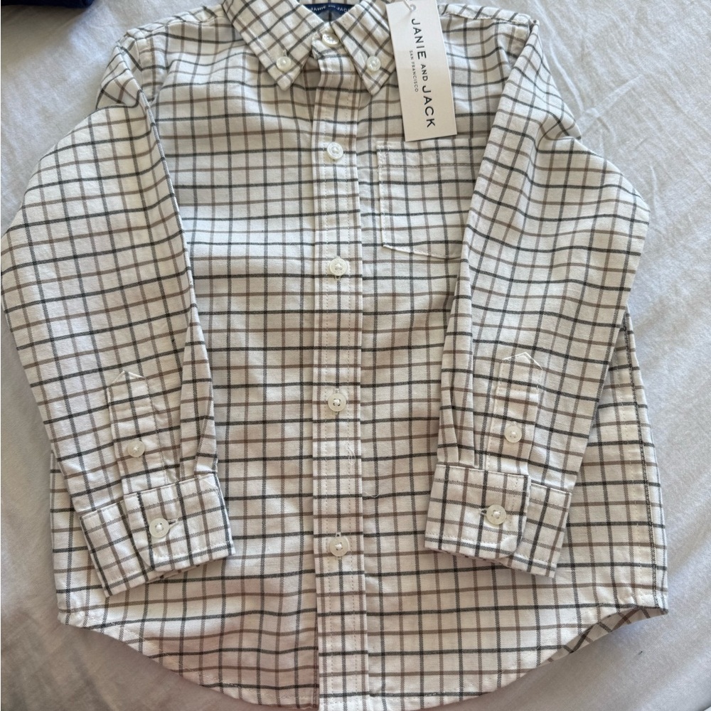 Janie and Jack Kids Checkered Shirt - Cream and Black